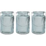 3x stuks windlicht/kaarshouder van glas ijsblauw 22 cm - Windlichten