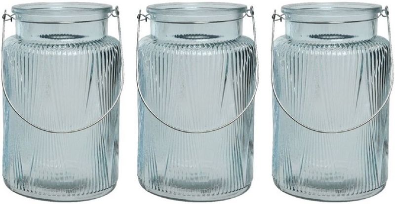 3x stuks windlicht/kaarshouder van glas ijsblauw 22 cm - Windlichten