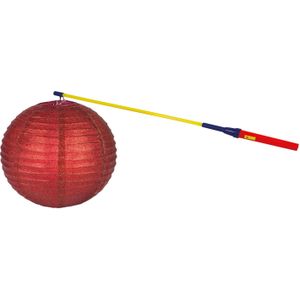 Lampionstokje 50 cm - met lampion - rode glitters - D25 cm - Feestlampionnen