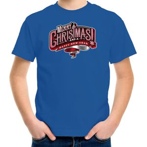 Merry Christmas Kerstshirt / Kerst t-shirt blauw voor kinderen - kerst t-shirts kind
