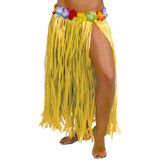Hawaii verkleed hoela rokje en bloemenkrans met led - volwassenen - geel - tropisch themafeest - Carnavalskostuums