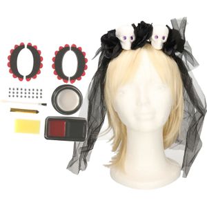 Verkleed setje Day of the Dead - sugar skull schmink en diadeem - Halloween/Carnaval accessoires - Schmink