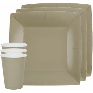 Feest/verjaardag servies set 20x bordjes en bekertjes - taupe/beige - karton - Feestbordjes