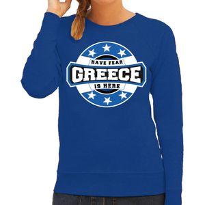 Have fear Greece is here / Griekenland supporter sweater blauw voor dames - Feesttruien