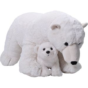 Grote pluche witte ijsbeer met welpje knuffel 76 cm speelgoed - Knuffelberen