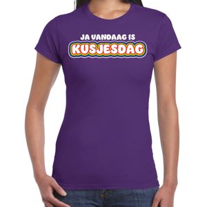 Gay Pride T-shirt voor dames - paars - kusjesdag - regenboog - LHBTI - Feestshirts