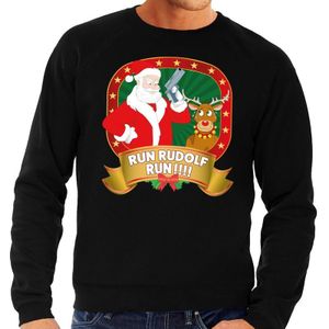 Foute kersttrui zwart Run Rudolf Run voor heren - kerst truien