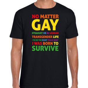 Gay Pride t-shirt met tekst - heren - zwart - Born to survive - LHBTI - Feestshirts