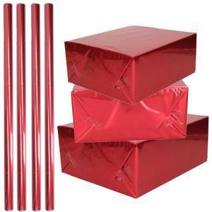 4x Rollen inpakpapier / cadeaufolie metallic rood 200 x 70 cm - Kaftpapier