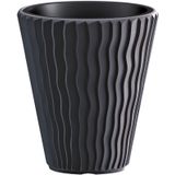 Plantenpot/bloempot Sand Waves - 2x - buiten/binnen - kunststof - antraciet - D30 x H33 cm - Plantenpotten