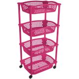 2x stuks keuken opberg trolleys/roltafels met 4 manden 86 cm fuchsia roze - Opberg trolley