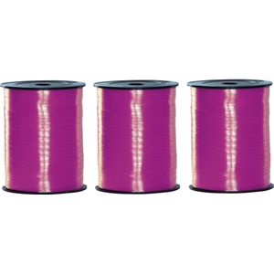 3x rollen fuchsia roze sier cadeau lint 500 meter x 5 milimeter breed - Cadeaulinten