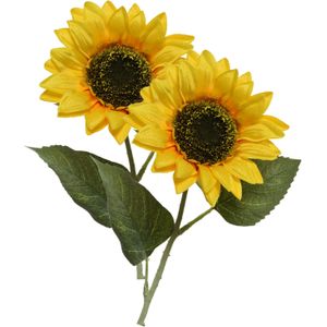 Kunstbloem Zonnebloem tak - 2x - 64 cm - geel - kunst zijdebloem - decoratie bloemen - Kunstbloemen