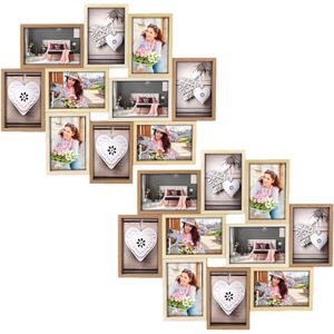 2x stuks multi fotolijst met houten frame met 10 lijstjes geschikt voor een foto van 10 x 15 cm - Fotolijsten