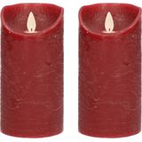 2x Bordeaux rode LED kaarsen / stompkaarsen 15 cm - Luxe kaarsen op batterijen met bewegende vlam