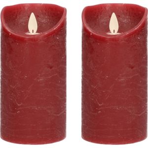 2x Bordeaux rode LED kaarsen / stompkaarsen 15 cm - Luxe kaarsen op batterijen met bewegende vlam