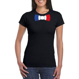 Zwart t-shirt met Frankrijk vlag strikje dames - Feestshirts