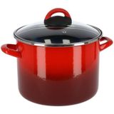 Rvs rode kookpan/soeppan met glazen deksel 18 cm 3,8 liter - Kookpannen
