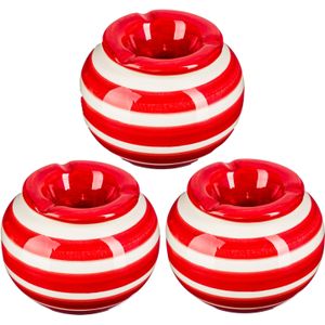 Set van 3x stuks terras asbakken/stormasbakken rond keramiek 12 x 7,5 cm rood met streep - Asbakken