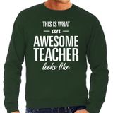 Awesome Teacher / leraar cadeau sweater groen heren  - Feesttruien