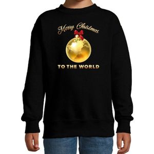 Kersttrui/sweater voor kinderen - Merry Christmas - wereld - zwart - kerst truien kind