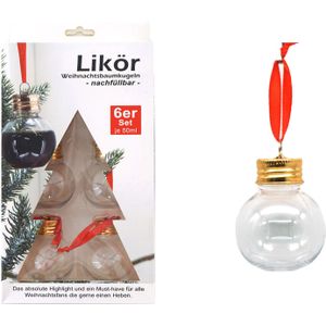 Kerstballen - vulbaar - voor likeur/drank/vloeistof - 6x st - 50 ml - kunststof - 6 cm - Kerstbal