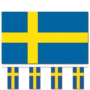 Bellatio Decorations - Vlaggen versiering set - Zweden - Vlag 90 x 150 cm en vlaggenlijn 4 meter  - Vlaggen