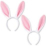 Multipak van 2x stuks verkleed bunny oren wit/roze - Verkleedhoofddeksels