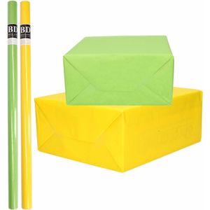 4x Rollen kraft inpakpapier pakket geel/groen lente/Pasen 200 x 70 cm - Cadeaupapier
