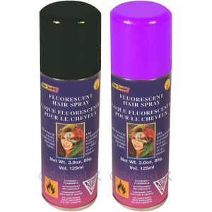 Haarverf/haarspray - 2x - paars/zwart - spuitbus - 125 ml - Carnaval/halloween - Verkleedhaarkleuring