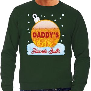 Groene foute kerstsweater / trui Daddy his favorite balls met bier print voor heren - kerst truien