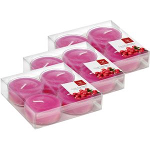 12x Maxi geurtheelichtjes cranberry/roze 8 branduren - Geurkaarsen cranberrygeur/veenbessengeur - Grote waxinelichtjes