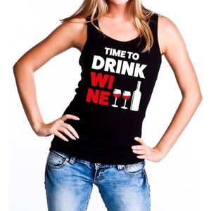 Time to drink Wine tekst tanktop / mouwloos shirt zwart dames - Feestshirts