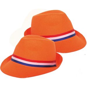 2x stuks feest hoed oranje met lint - Verkleedhoofddeksels