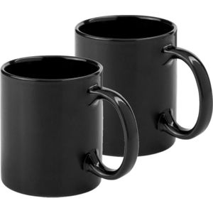 Bellatio Design Koffie mokken/bekers - 2x - keramiek - met oor - zwart - 370 ml
