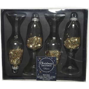 4x stuks glazen kersthangers wijnglazen goud kerstornamenten - Kersthangers