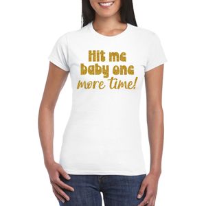 Verkleed T-shirt voor dames - Hit me baby - wit - gouden glitter - foute party - feestkleding - Feestshirts