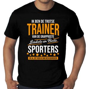 Grote maten Trotse trainer van de beste sporters cadeau t-shirt zwart voor heren - Feestshirts