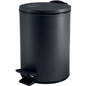 Pedaalemmer Cannes - zwart - 5 liter - metaal - 20 x 27 cm - soft-close - toilet/badkamer - Pedaalemmers