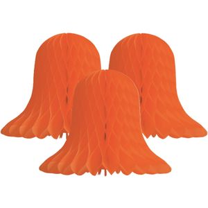 Kerstklok lampion - 4x - oranje - 20 cm - papier - kerstversiering - kerstbel decoratie - Hangdecoratie