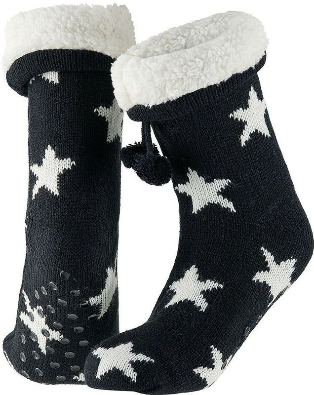Apollo - Huissokken - Zwart/wit - Sterren - Anti-slip