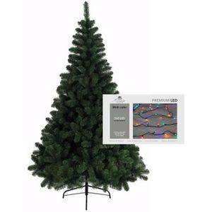 Kerstboom 210 cm incl. kerstverlichting lichtsnoer gekleurd - Kunstkerstboom