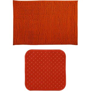 MSV Douche anti-slip mat en droogloop mat - Sevilla badkamer set - rubber/microvezel - terracotta