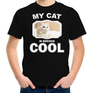 Witte kat katten / poezen t-shirt my cat is serious cool zwart voor kinderen - T-shirts