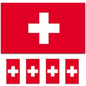 Bellatio Decorations - Vlaggen versiering set - Zwitserland - Vlag 90 x 150 cm en vlaggenlijn 4 mete - Vlaggen