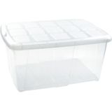 4x Opslagbakken/organizers met deksel 60 liter 63 x 46 x 32 transparant/wit - Organizers/opbergbakken