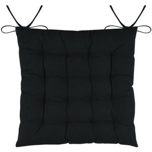 Stof Textile stoelkussens DUO - zwart - 38 x 38 x 3.5 cm - touwtjes sluiting - tuinstoelkussens