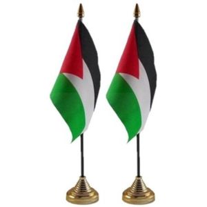 2x stuks palestina tafelvlaggetjes 10 x 15 cm met standaard - Vlaggen