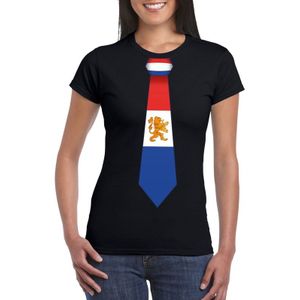 Zwart t-shirt met Nederland vlag stropdas dames - Feestshirts
