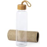 6x Stuks glazen waterfles/drinkfles met naturel bamboe houten bescherm hoes 550 ml - Drinkflessen